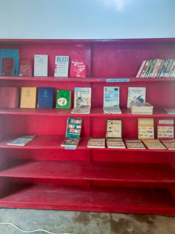 Rangement des livres dans la bibliothèque rouge